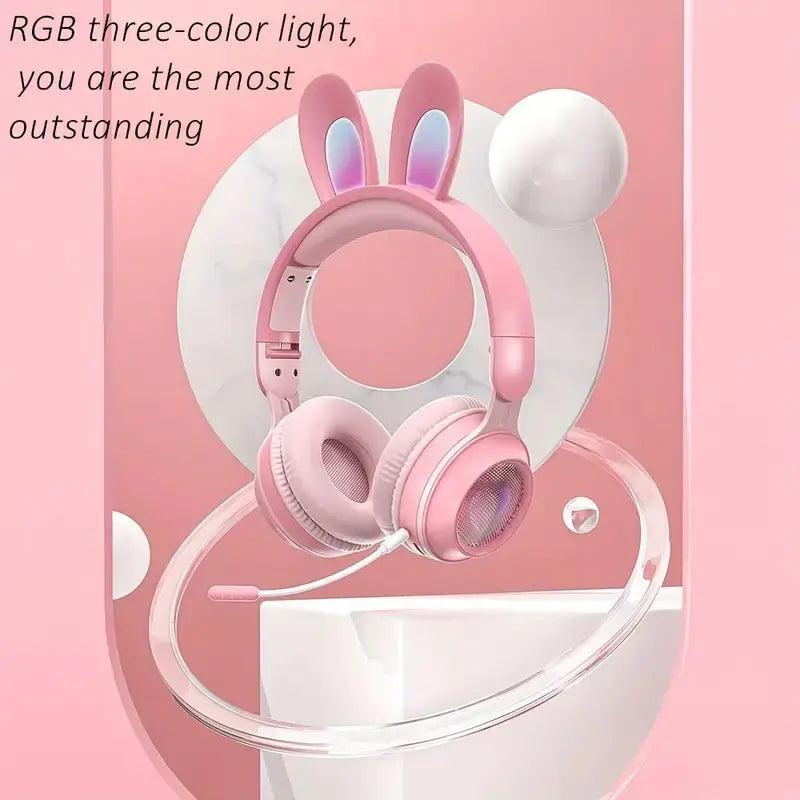Auriculares inalámbricos con forma de conejo y LED RGB