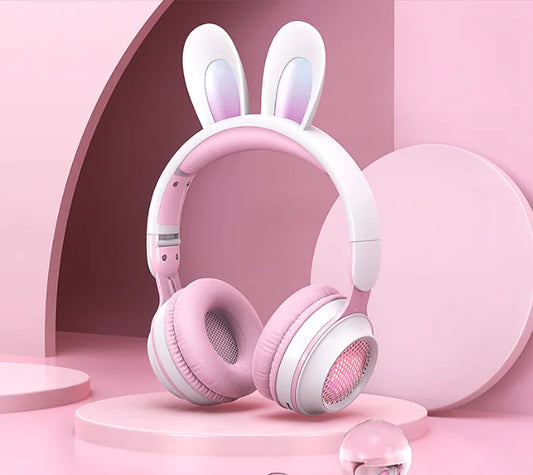 Auriculares inalámbricos con forma de conejo y LED RGB