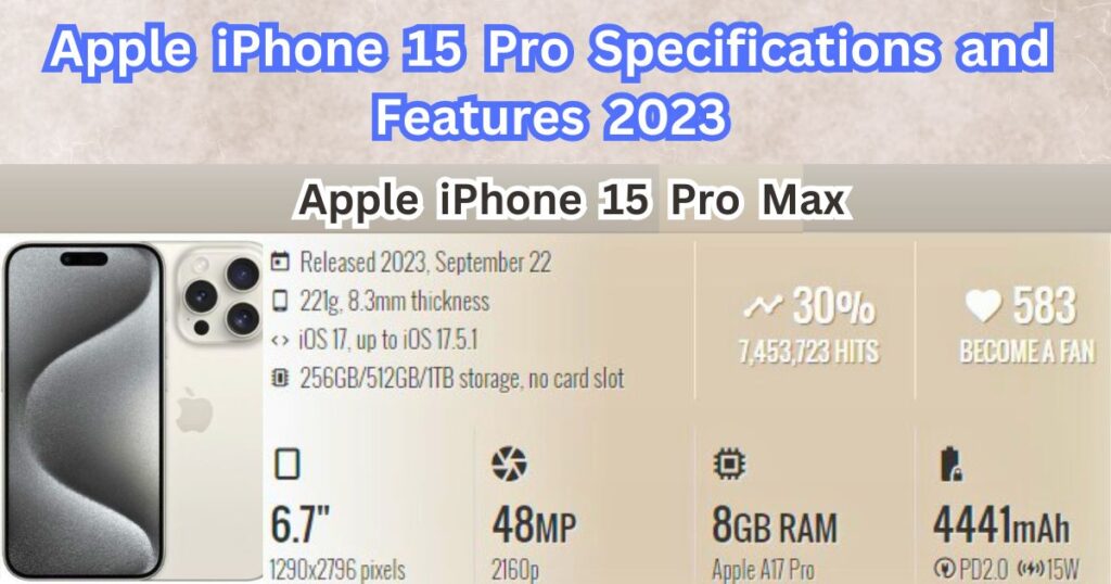 Apple iPhone 15 Pro max Specifications and Features 2023